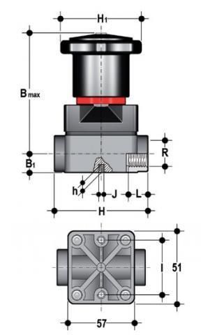 Фото Компактный мембранный клапан CM ПВДФ с резьбовыми окончаниями R1/2" (DN15)
