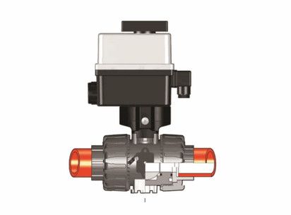 Фотография Шаровой кран VKD ПВДФ с эл.приводом 24V AC/DC, муфтовые окончания d25 (DN20)