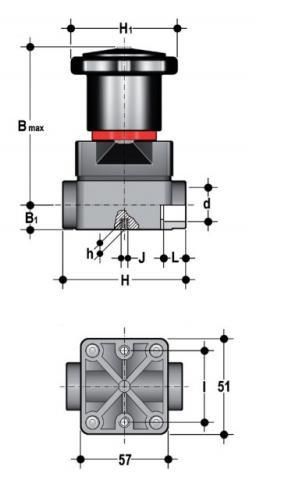 Фото Компактный мембранный клапан CM ПВДФ с муфтовыми окончаниями d20 (DN15)
