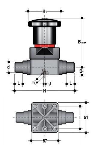 Фото Компактный мембранный клапан CM ПВДФ с втулочными окончаниями d20 (DN15)