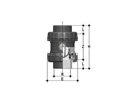 Фото Пружинный шаровой обратный клапан SSE ПВХ; с резьбовыми окончаниями; DN65-100, FKM, FIP R4'' (DN100)