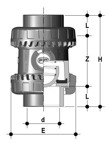 Фото Пружинный шаровой обратный клапан SSE ХПВХ с муфтовыми окончаниями d20 (DN15)