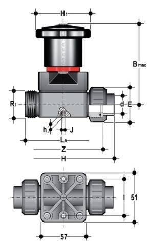 Фото Компактный мембранный клапан CM ПВДФ с разборными муфтовыми окончаниями d20 (DN15)