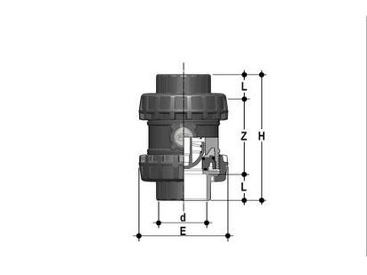 Фото Пружинный шаровой обратный клапан SSE ХПВХ с муфтовыми окончаниями, DN65-100 d90 (DN80)
