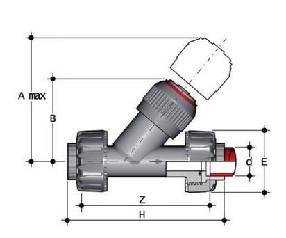 Фото Угловой обратный клапан VR c муфтовыми окончаниями (уплотнение FKM) PP-H d63 (DN50)