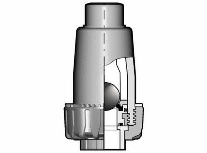 Шаровой обратный клапан SR c муфтовыми окончаниями (уплотнение FKM) PP-H d20 (DN15)