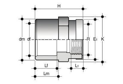 Изображение Двойной муфтовый адаптер с ВР и усиливающим кольцом ПВХ FIP 75x63x2