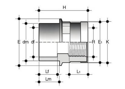 Изображение Двойной муфтовый адаптер с ВР и усиливающим кольцом ПВХ FIP 32x25x3/4