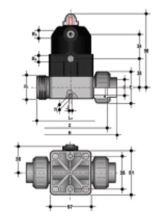Компактный мембранный клапан ПВХ с пневмоприводом, CM, FKM, FIP d20 (DN15)