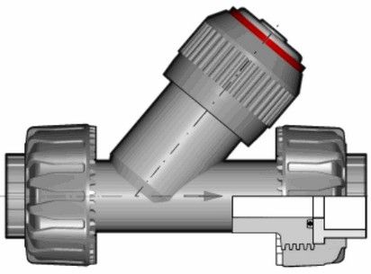 Угловой обратный клапан VR ПВХ с разборными муфтовыми окончаниями, FKM, FIP d63 (DN50)