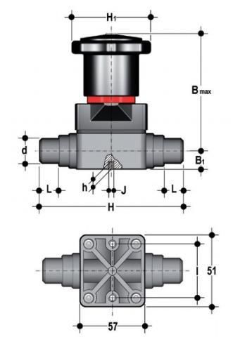 Фото Компактный мембранный клапан ПВХ с пневмоприводом, CM, FKM, FIP d20 (DN15)