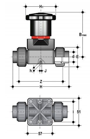 Фото Компактный мембранный клапан CM ПВХ с разборными муфтовыми окончаниями, FKM, FIP d20 (DN15)