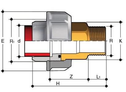 Фото Муфта разборная переходная PP-H / латунь, НР (EPDM) FIP PN10 20x1/2