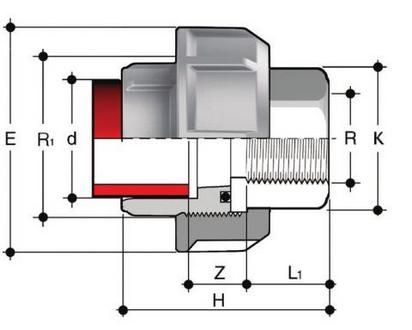 Фото Муфта разборная переходная PP-H / нерж.сталь, ВР, (FKM) FIP PN10 40x1 1/4