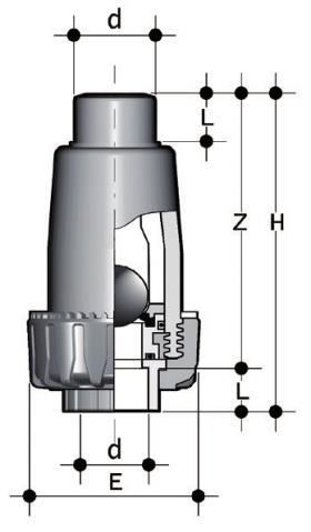 Фото Шаровой обратный клапан SR c муфтовыми окончаниями (уплотнение FKM) PP-H d20 (DN15)