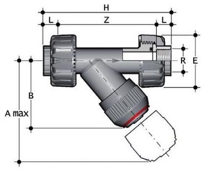 Фото Грязевой фильтр RV с резьбовыми окончаниями (уплотнение EPDM) PP-H R3/4'' (DN20)