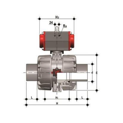 Фото Шаровой кран VKD c пневмоприводом ДвД с втулочными окончаниями, DN65-100 (уплотнение EPDM) PP-H d75 (DN65)