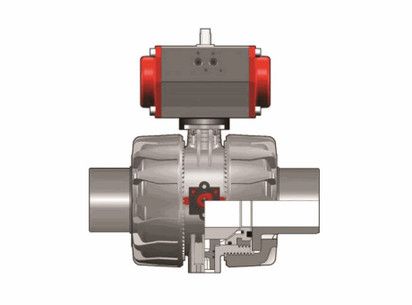 Шаровой кран VKD c пневмоприводом ДвД с втулочными окончаниями, DN65-100 (уплотнение EPDM) PP-H d75 (DN65)