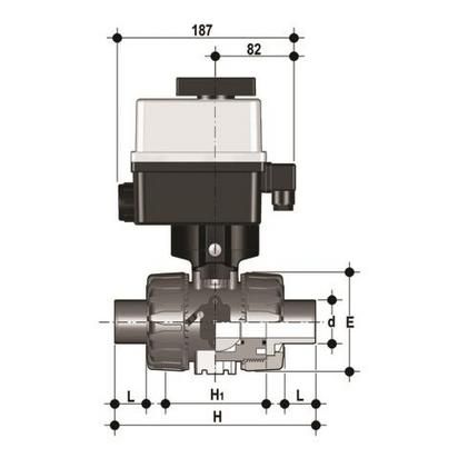 Фото Шаровой кран VKD с эл.приводом 24V AC/DC, втулочные окончания (уплотнение EPDM) PP-H d40 (DN32)