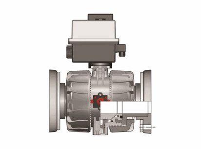 Шаровой кран VKD с эл.приводом 24V AC/DC, фланцевые окончания, DN65-100 (уплотнение EPDM) PP-H d110 (DN100)