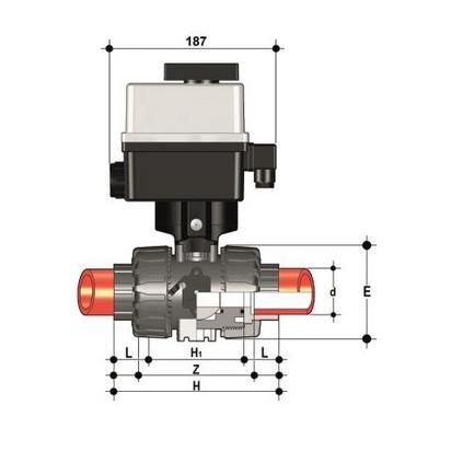 Фото Шаровой кран VKD с эл.приводом 24V AC/DC, муфтовые окончания (уплотнение FKM) PP-H d32 (DN25)