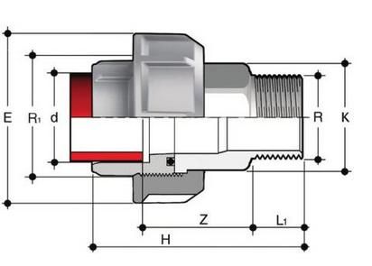 Фото Муфта разборная переходная PP-H / нерж.сталь, HР, (FKM) FIP PN10 32x1