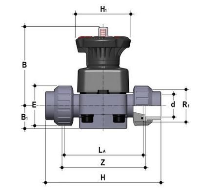 Фото Мембранный клапан DK c муфтовыми окончаниями (уплотнение FKM / мембрана PTFE) PP-H d20 (DN15)