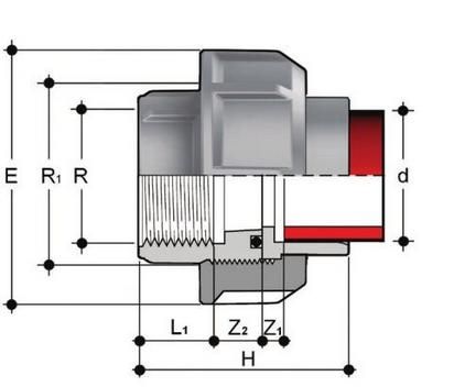 Фото Разборная муфта с ВР, раструбная сварка PP-H (EPDM) FIP PN10 50x11/2