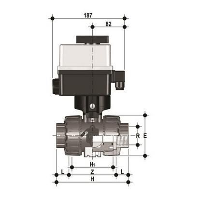 Фото Шаровой кран VKD с эл.приводом 24V AC/DC, втулочные окончания (уплотнение EPDM) PP-H R1 1/4'' (DN32)