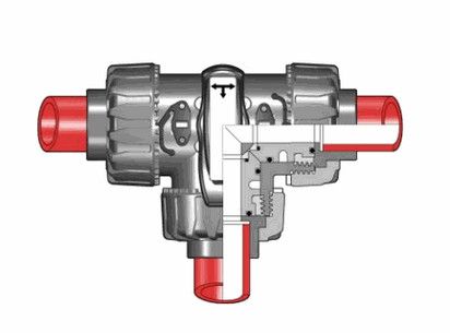 3-х ходовой шаровой кран TKD с муфтовыми окончаниями L-шар (уплотнение FKM) PP-H d20 (DN15)