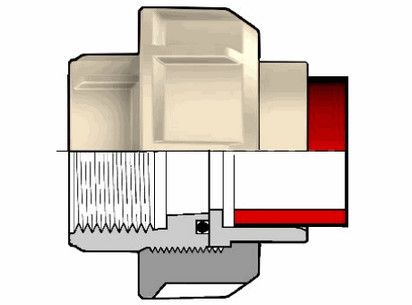 Разборная муфта с ВР, раструбная сварка PP-H (FKM) FIP 20x1/2 PN10