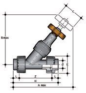 Фото Угловой вентиль VV ПВХ с разборными муфтовыми окончаниями, EPDM, FIP d32 (DN25)