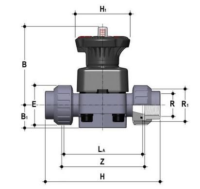 Фото Мембранный клапан DK ПВХ с резьбовыми окончаниями, EPDM, FIP R11/4'' (DN32)