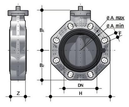 Фото Дисковый затвор ПВХ  FK со свободным штоком, EPDM, FIP d12" (DN300)