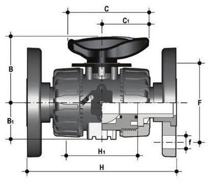 Фото Шаровой кран ПВХ для регулирования потока VKR c фланцевыми окончаниями, EPDM, FIP d25 (DN20)