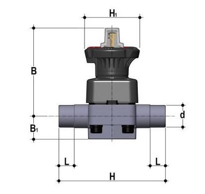 Фото Мембранный клапан DK/L ПВХ с муфтовыми окончаниями, EPDM, FIP d63 (DN50)