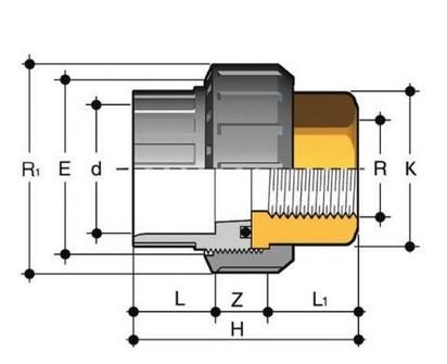 Изображение Муфта разборная с ВР ПВХ (латунь) FIP 40x1 1/4