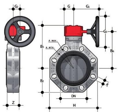 Фото Дисковый затвор ПВХ  FK с редуктором, EPDM, FIP d315 (DN300)