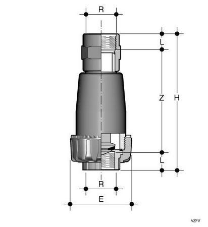 Фото Донный клапан VZ ПВХ с резьбовыми окончаниями, EPDM, FIP R3/4'' (DN20)