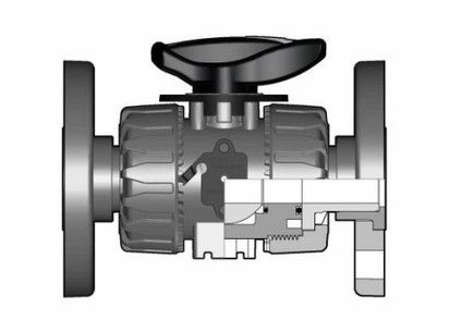 Шаровой кран ПВХ для регулирования потока VKR c фланцевыми окончаниями, EPDM, FIP d32 (DN25)