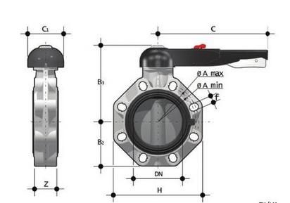 Фото Дисковый затвор ПВХ FK с рукояткой, EPDM, FIP d80 (DN80)