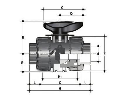 Фото Шаровой кран ПВХ для регулирования потока VKR c муфтовыми окончаниями, EPDM, FIP d16 (DN10)