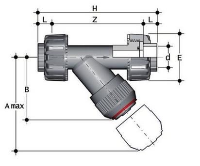 Фото Грязевый фильтр RV ПВХ с муфтовыми окончаниями, EPDM, FIP d40 (DN32)