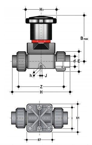 Фото Компактный мембранный клапан ПВХ с пневмоприводом, CM, EPDM, FIP R3/8'' (DN12)