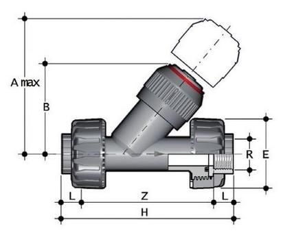 Фото Угловой обратный клапан VR ПВХ с резьбовыми окончаниями, EPDM, FIP R3/8'' (DN10)