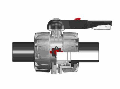 Шаровой кран ПВХ промышленного применения VKD с патрубками из ПЭ (CVDE), DN65-100, FKM, FIP d90 (DN80)