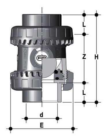 Фото Шаровой обратный клапан SXE ПВХ; с муфтовыми окончаниям, EPDM, FIP d63 (DN50)