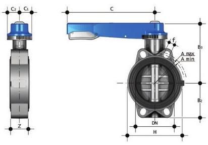 Фото Дисковый затвор ПВХ общего применения FE c рукояткой, EPDM, FIP d63 (DN50)