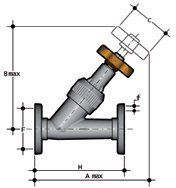 Фото Угловой вентиль VV ПВХ с фланцевыми окончаниями, EPDM, FIP d50 (DN40)