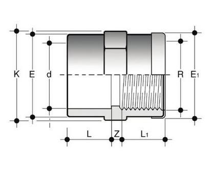 Фото Муфта переходная с ВР и усиливающим кольцом ПВХ FIP 40x1 1/4